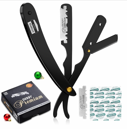 Barber Straight Edge Razor Safety with 100 Pack Blades, Black