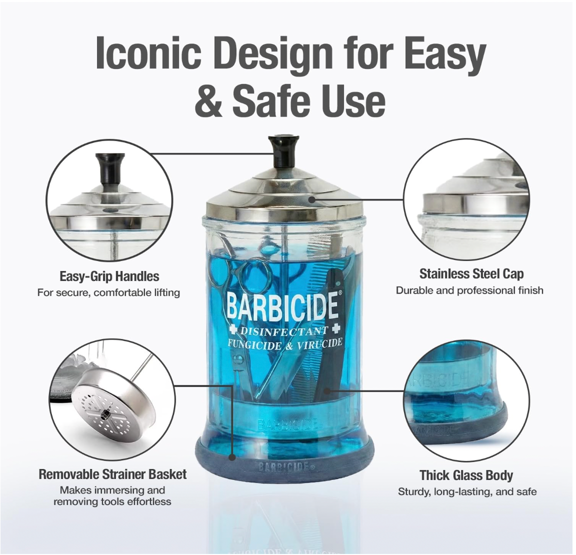 Barbicide Jar (Glass Disinfectant Jar)