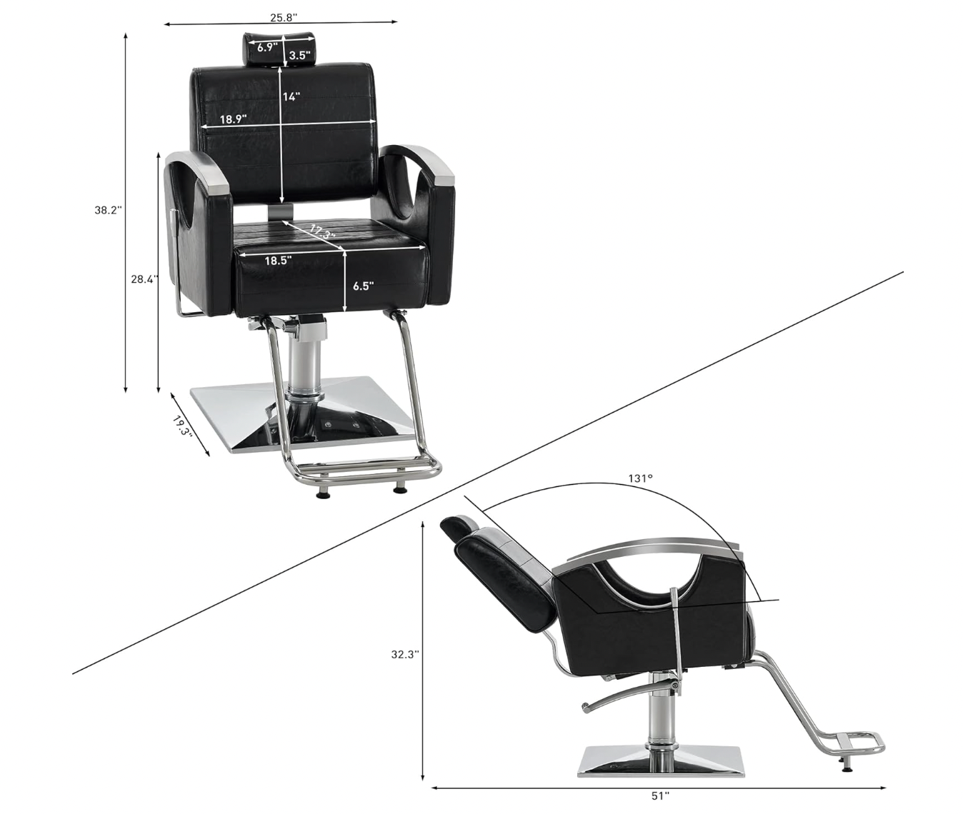 BarberPub Reclining Barber Chair